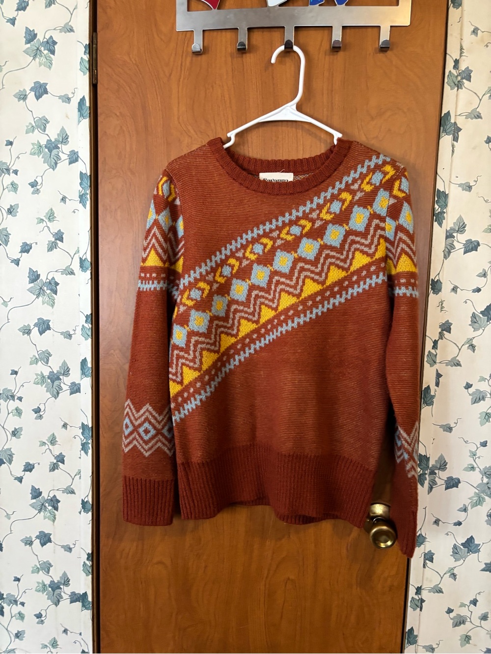 Savanna Jane Crewneck Sweater featuring a Diagonal Aztec-style Geometric Pattern